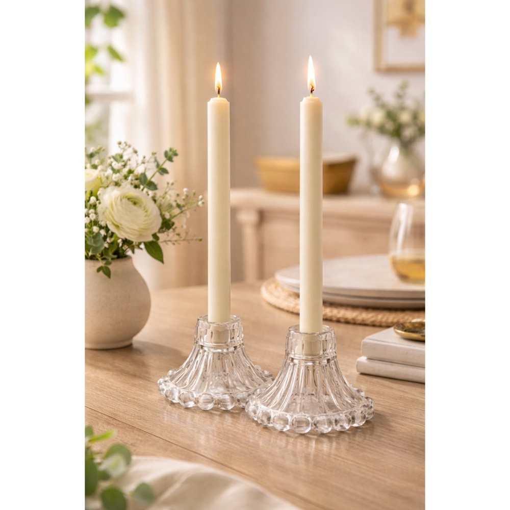 Anchor Hocking Clear Glass Bubble Rim Candlesticks